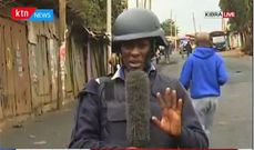 KTN reporter Duncan Khaemba during election coverage in Kibra