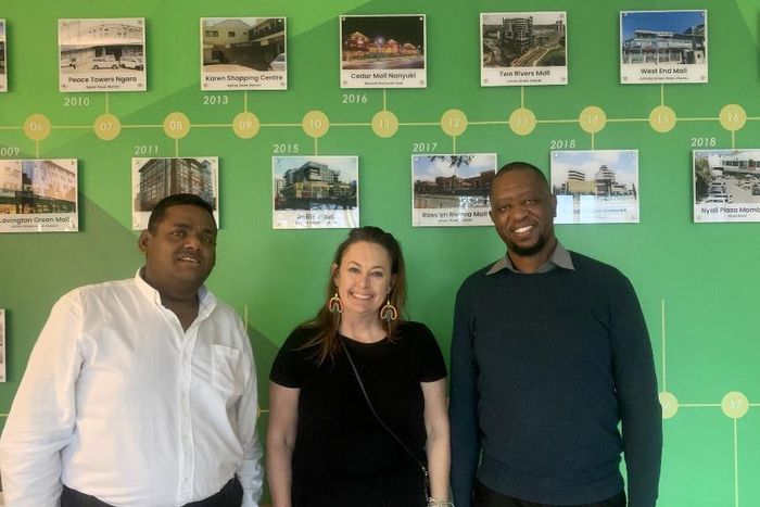 Trade Intelligence’s Andrea Ellens with Chandarana Supermarket’s Head of Business Development, Sameer Shah, and Data Analyst Gordon Rogo