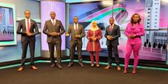 Fredrick Muitiriri with the NTV Swahili news desk team; Salim Swaleh, Nicholas Wambua, Lofty Matambo, Frida Mwaka and Nuru AbdulAziz