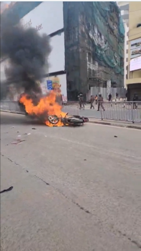 A boda boda on fire in Nairobi CBD