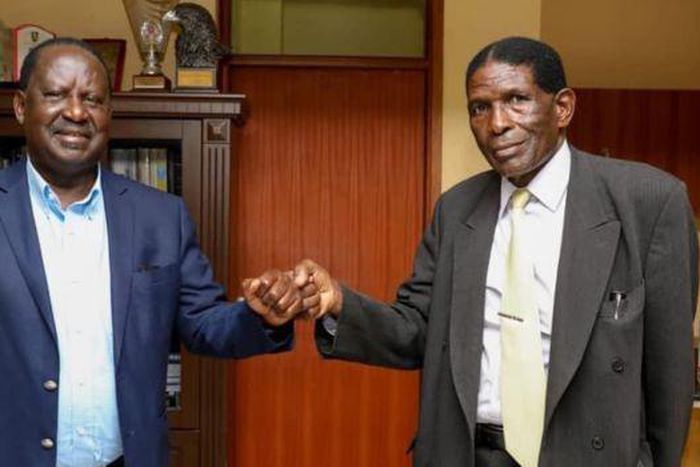 File image of former Bumula MP Lawrence Sifuna (right) with Azimio Leader Raila Odinga