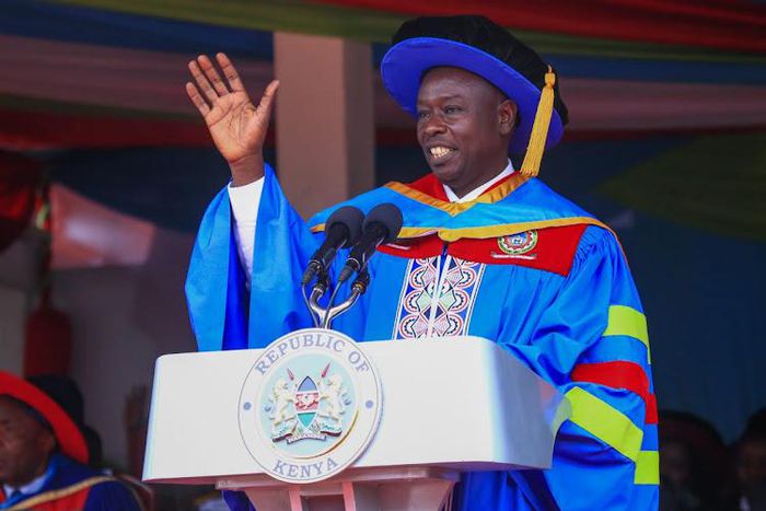 Deputy President Rigathi Gachagua giving a speech during JKUAT 40th and 9th PAUSTI graduation ceremony on June 23, 2023