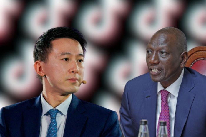 A collage of President William Ruto and TikTok CEO Shou Zi Chew