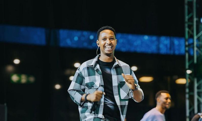 Rwandan musician Israel Mbonyi on stage at the 2nd edition of the Icyambu Live Concert