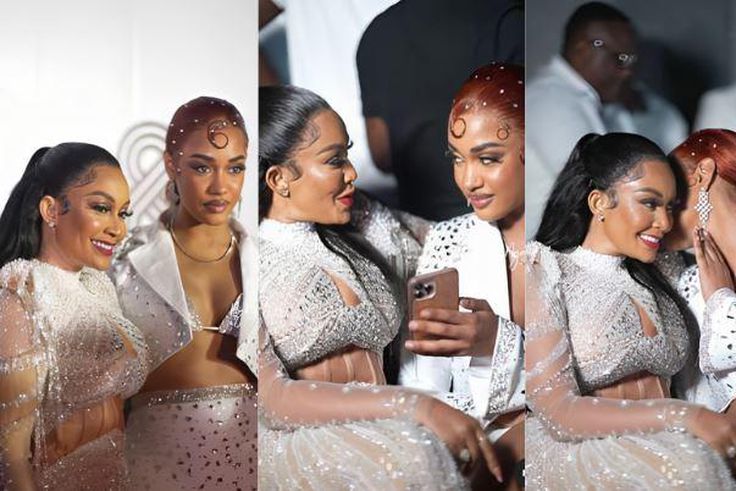 A collage image of Tanasha Donna and Zari Hassan during Zari's All-White paty in Kampala