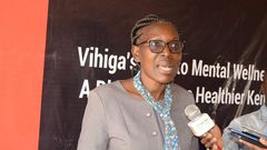 Linet Indiazi, a psychologist in Vihiga speaking during the launch of White Coat in Gambogi