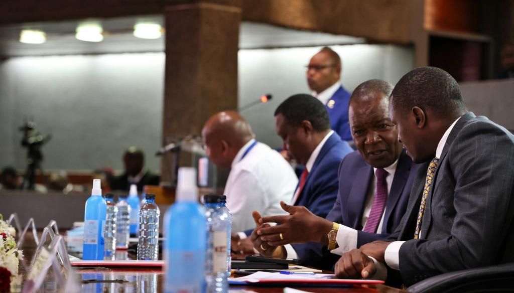 Treasury CS Prof Njuguna Ndung'u with Kiharu MP Ndindi Nyoro during the launch of the budget preparation process for the FY 2023/24 & the Medium-Term Budget is currently underway at KICC.