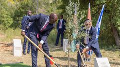 President William Ruto planting a tree at The Grove of Nations in Jerusalem Forest, Israel on May 9, 2023.