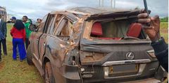 The black Lexus which was involved in an accident while heading to burial of Kibwezi East MP Jessica Mbalu’s son