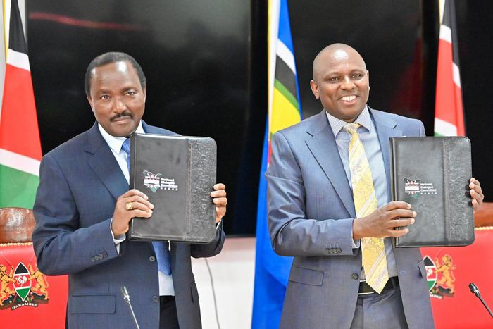 National Dialogue Committee (NADCO) leaders Kalonzo Musyoka of the Azimio Coalition and Kimani Ichung'wah of the Kenya Kwanza Coalition