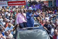 Azimio leader Raila Odinga adressing a crowd in a previous rally