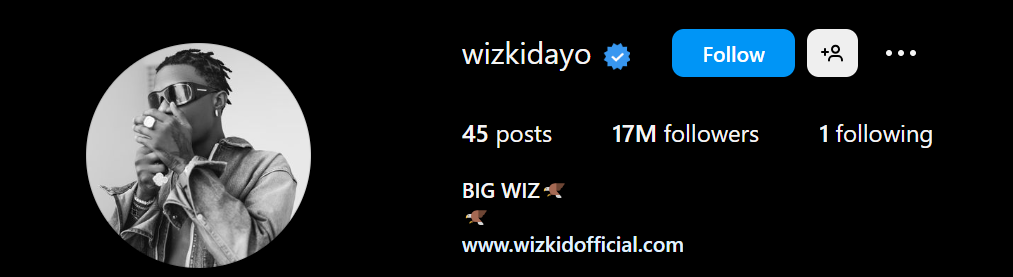 Wizkid unfollowed all celebrities except one