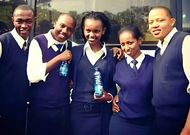 Past photo of Abel Mutua, Sarah Hassan, Denis Mugo, and other cast members of 'Tahidi High' series