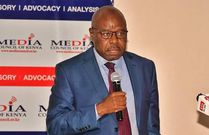 Broadcast and Telecommunications PS Edward Kisiang'ani addressing the media on the issue of public advertising at ministry headquarters in Nairobi on January 31, 2024.