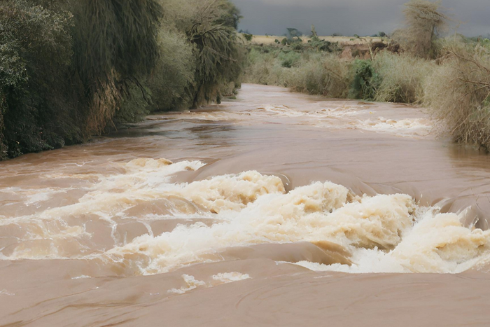 A photo of a swollen river