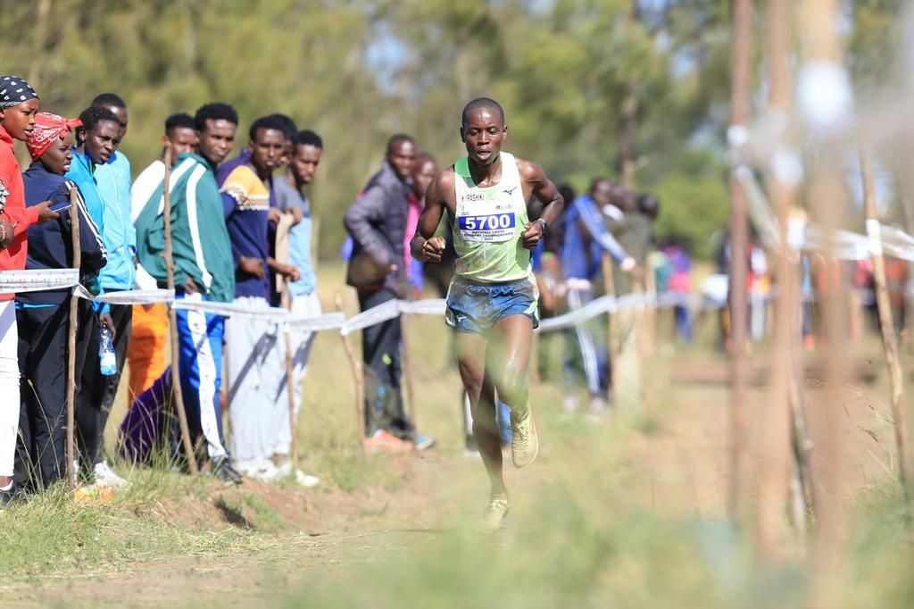 Samuel Kibathi in action during the National Cross-country Championships in Ruiru on January 25, 2023