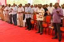 President William Ruto in the company of his Deputy, Rigathi Gachagua, Prime Cabinet Secretary Musalia Mudavadi and other leaders at Mpeketoni, Lamu County where they attended a Church service on Sunday, February 26, 2023