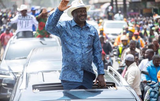 Raila Odinga on his way to a political rally at Kamukunji grounds on January 23, 2023