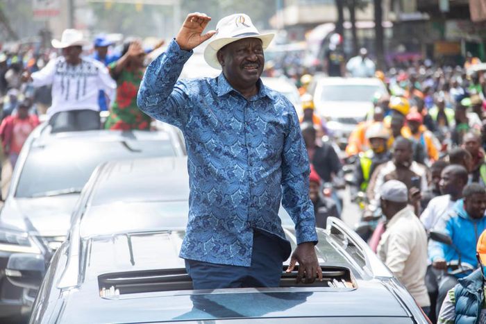 Raila Odinga on his way to a political rally at Kamukunji grounds on January 23, 2023