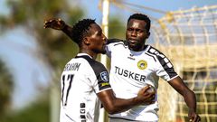 Tusker Ibrahim Joshua celebrates his goal with teammate against Wazito FC on March 8th 2022 during Kenya Premier League match played at Moi International Sportes Centre,Annexe.Photo/CHRIS OMOLLO Copyright: xGOODWINSx
