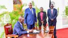 President William Ruto with Education CS Ezekiel Machogu, PS Belio Kipsang and PS Esther Thaara Muoria at State House in 2023
