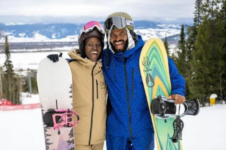 Lupita Nyong'o on holiday with family and boyfriend Selema Masekela at the Jackson Hole Mountain Resort in Wyoming