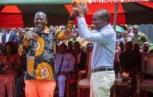 Raila Odinga with Kisii governor Simba Arati in Kisii on Sunday, 10 September 2023