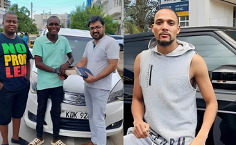 A collage image of Vincent Mboya with his first car and singer KRG The Don