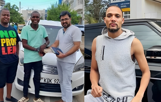 A collage image of Vincent Mboya with his first car and singer KRG The Don