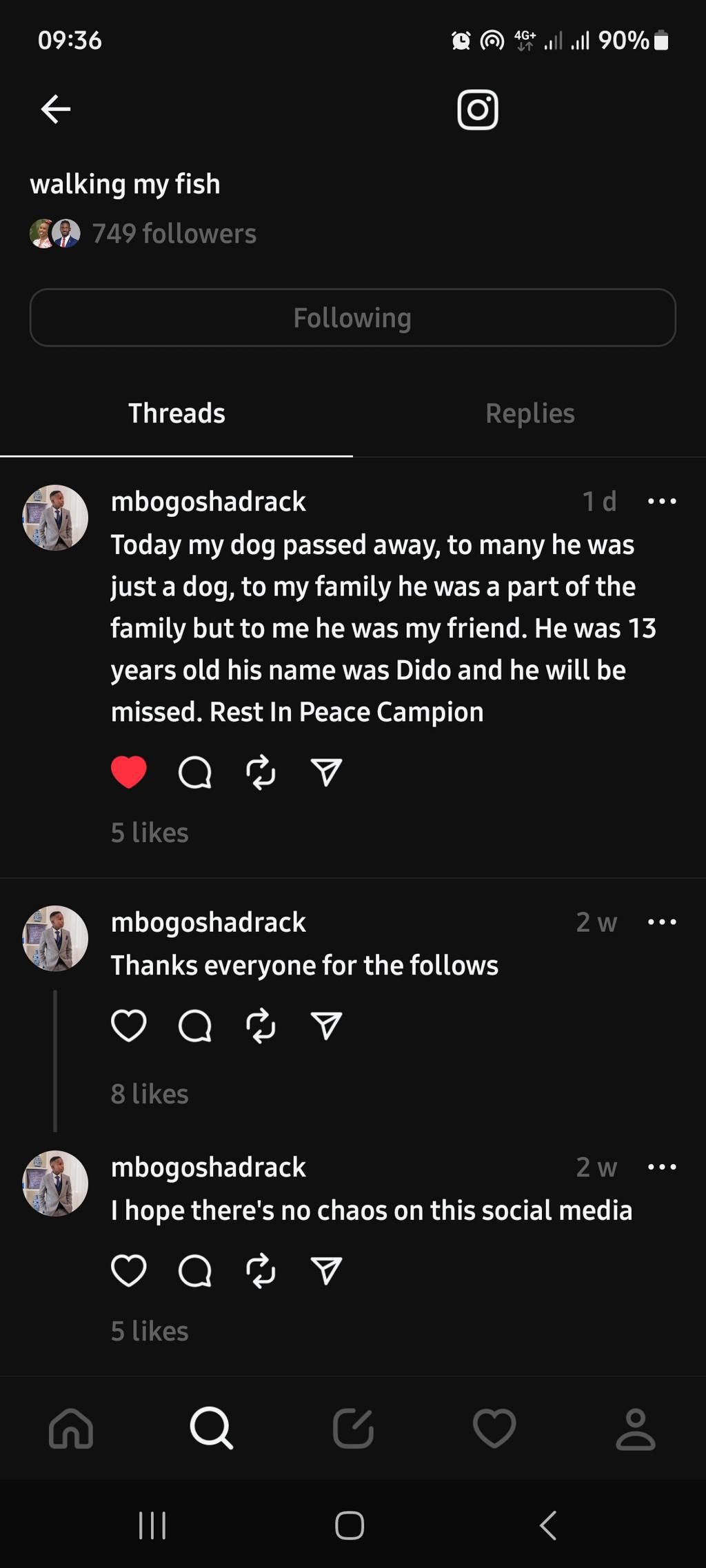 Shadrack Kyagulanyi mourns the loss of his dog 'Dido'/Threads