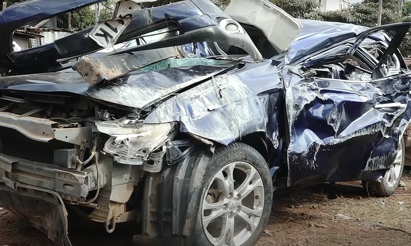 Car involved in an accident along the Nairobi-Nakuru Highway