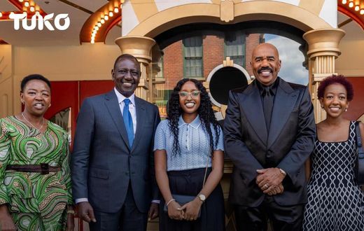 President William Ruto and First Lady Rachel Ruto with their daughters meet Steve Harvey in the U.S.