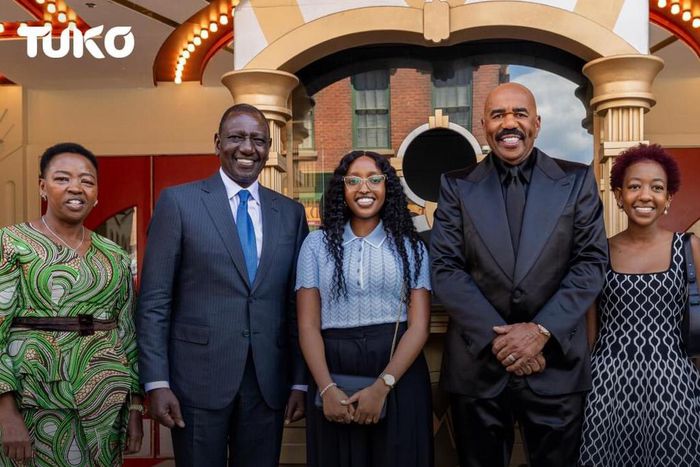 President William Ruto and First Lady Rachel Ruto with their daughters meet Steve Harvey in the U.S.