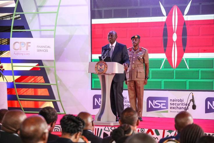 President William Ruto during the listing of Laptrust Imara I-REIT at the Nairobi Securities Exchange.