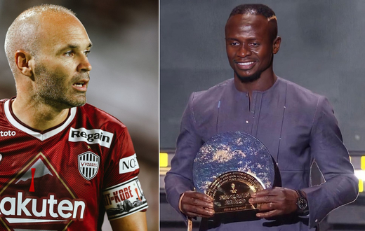 Andres Iniesta (L) and Sadio Mane