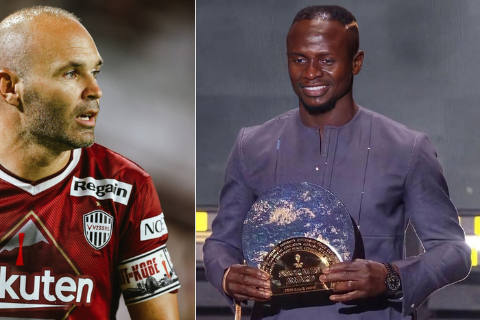 Andres Iniesta (L) and Sadio Mane