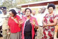 President Uhuru’s sister, Kristina Pratt (centre) speaks at Tabaka Catholic Church in Kisii and Nyamira region Peter Magara who was in her campaign teamwas found dead on Saturday morning
