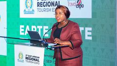 CS Tourism, Wildlife and Heritage Peninah Malonza when she launched the twin tourism fairs (EARTE and MKTE) which will be hosted in November at KICC