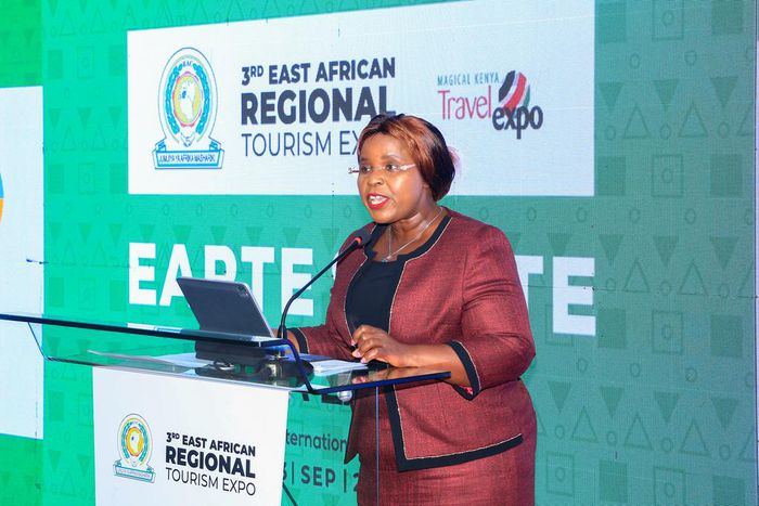 CS Tourism, Wildlife and Heritage Peninah Malonza when she launched the twin tourism fairs (EARTE and MKTE) which will be hosted in November at KICC