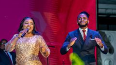 Christina Shusho & diamond Platnumz dancing and singing during an event in Masaki, Dar es Salaam on April 1, 2024