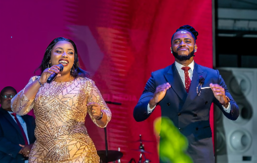 Christina Shusho & diamond Platnumz dancing and singing during an event in Masaki, Dar es Salaam on April 1, 2024