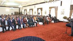 File image of President William Ruto meeting Kenya Kwanza MPS at State House