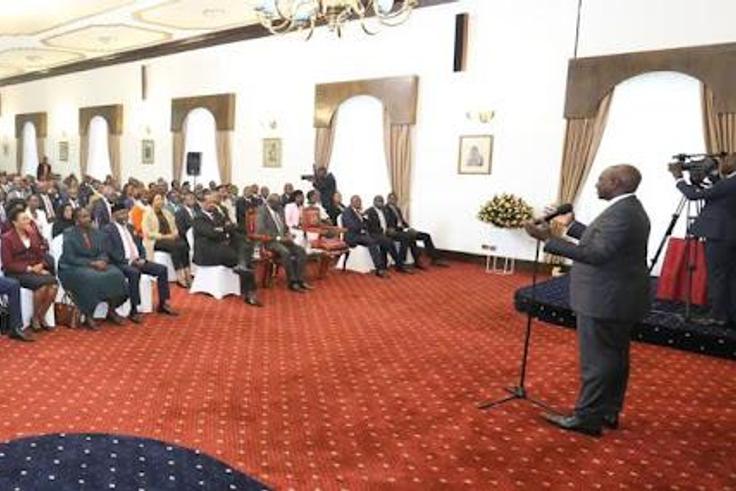 File image of President William Ruto meeting Kenya Kwanza MPS at State House