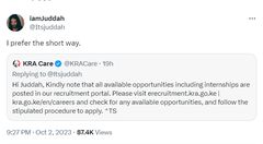 KRA's playful banter with Kenyan looking for job opportunity lights up social media