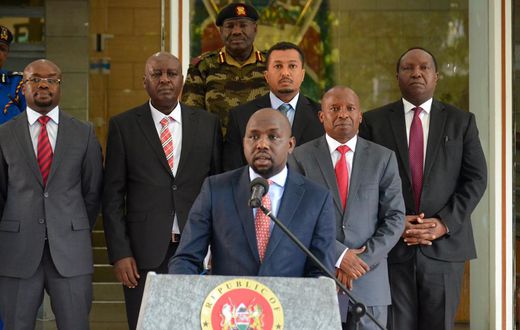 Transport CS Kipchumba Murkomen speaking during a past media briefing at Harambee House