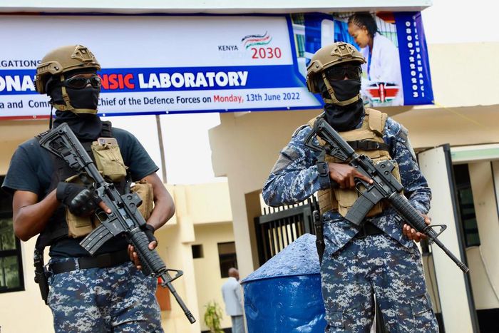 Officers from the Anti-terror Police Unit stand guard at the DCI National Forensic Lab