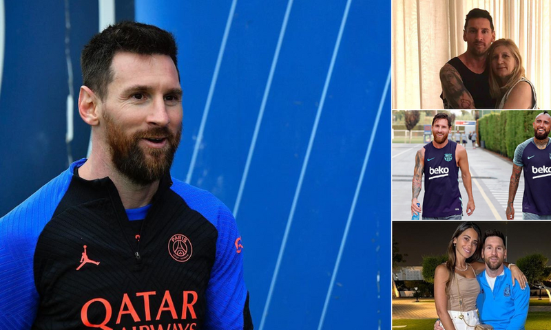 Lionel Messi, his mother, Arturo Vidal and finally Messi and his wife.