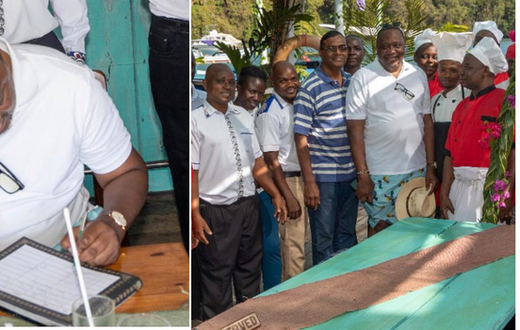 Retired President Uhuru Kenyatta at the coastal city of Mombasa over the weekend, where he visited The Moorings, Kenya's first floating restaurant.