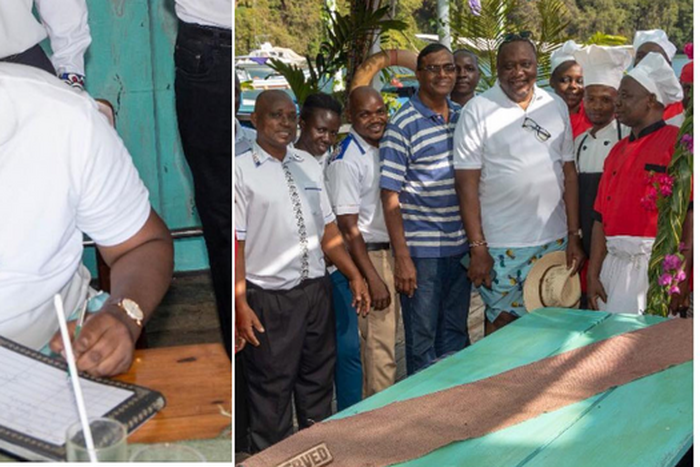 Retired President Uhuru Kenyatta at the coastal city of Mombasa over the weekend, where he visited The Moorings, Kenya's first floating restaurant.
