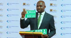 Transport Cabinet Secretary, Kipchumba Murkomen unveils new special number plate to identify electric vehicles & motorcycles